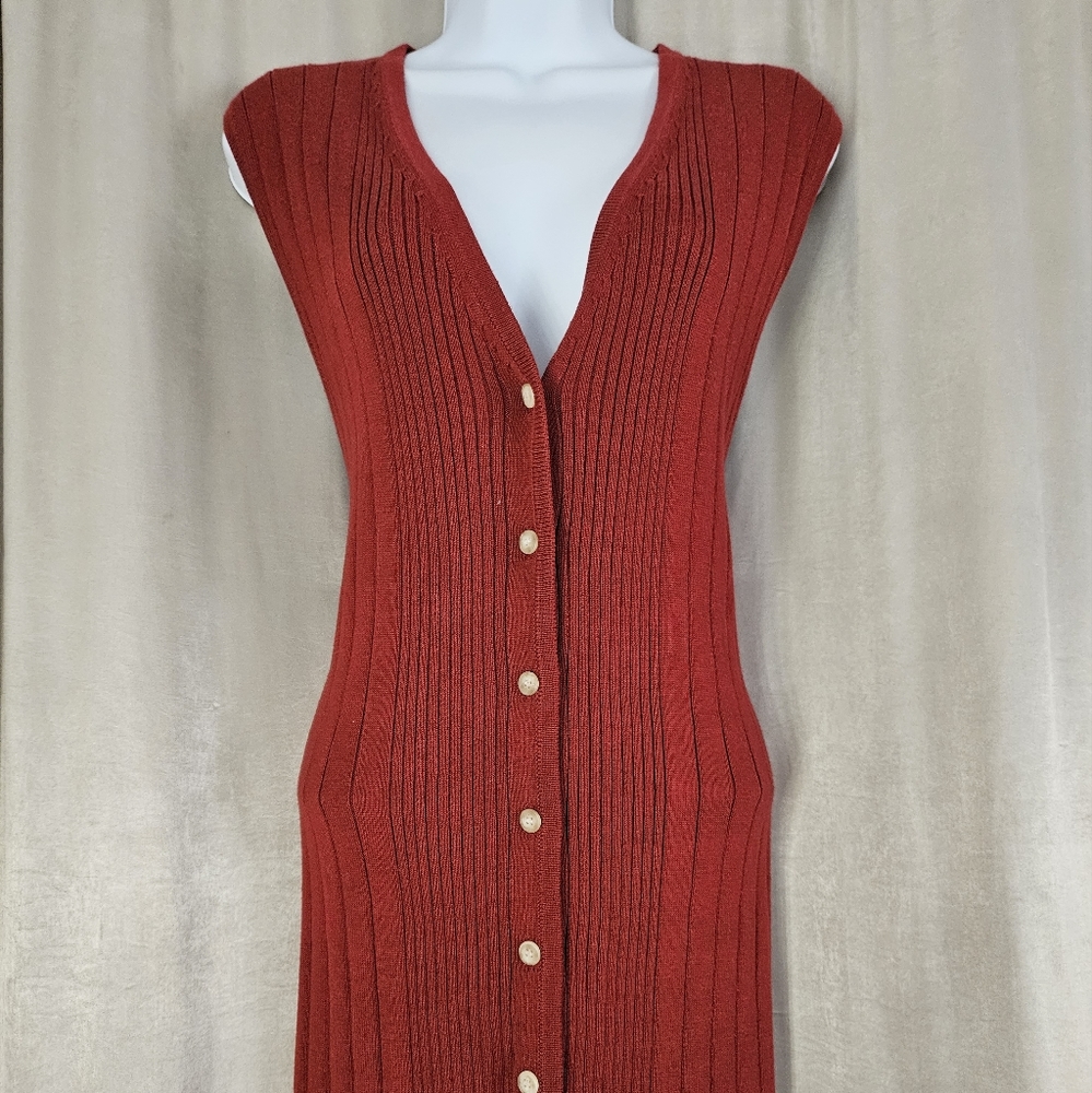 Talbots Red Cable Knit Button Down Vest Sweater D… - image 3